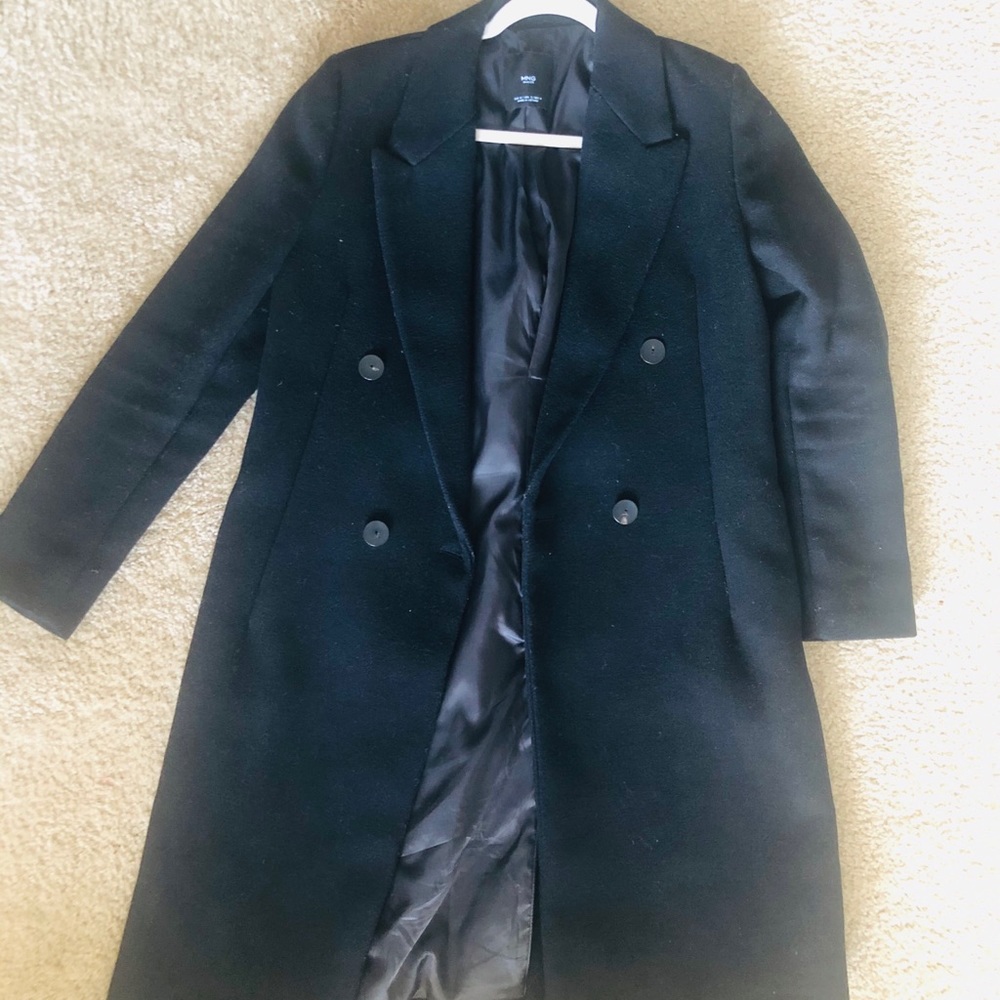 Black double breasted Mango coat